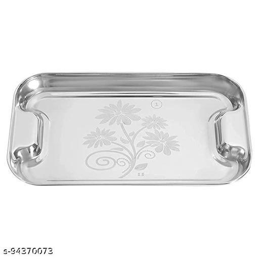 Stainless Steel Serving Tray (Silver, Pack of 2)