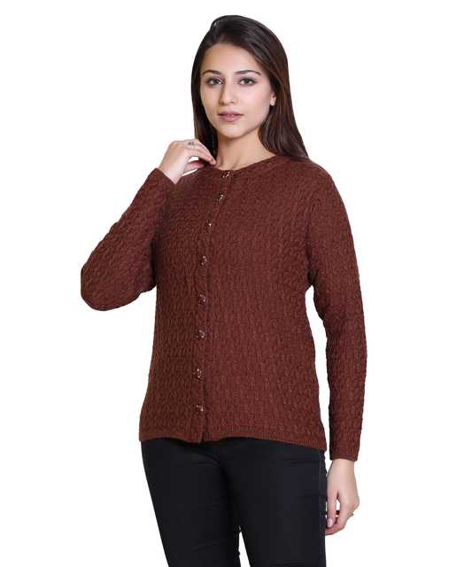 Women's Full Sleeves Cardigan (Brown, L) (M98)