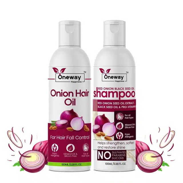 Oneway Happiness Onion Hair Oil and Shampoo Combo (Pack of 2, 100 ml)