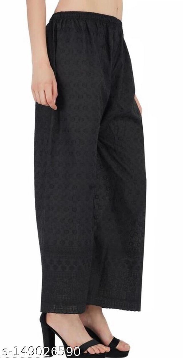 Cotton Blend Palazzos for Women (Black, 30)