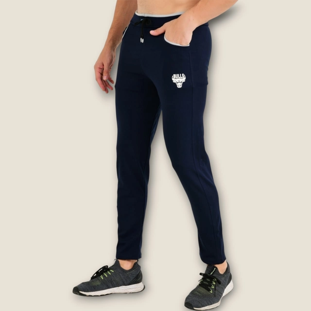 Lycra Nylon Logo Printed Track Pant for Men (Navy Blue, M)