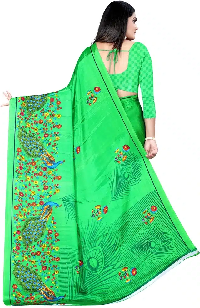 Crepe Printed Saree for Women (Green, 6.3 m)