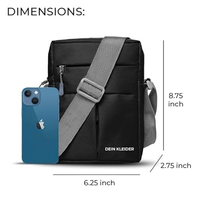 Polyester Cross Body Bag for Men & Women (Black)