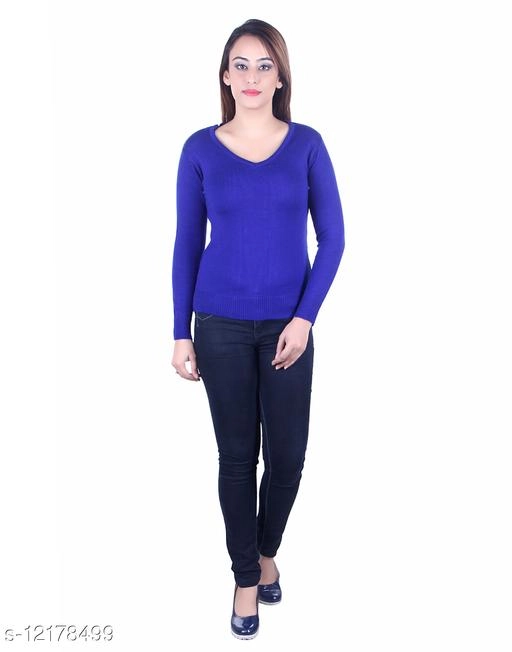 Acrylic Solid Sweater for Women (Blue, M)