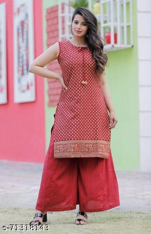 Rayon Printed Kurti for Women (Red, L)