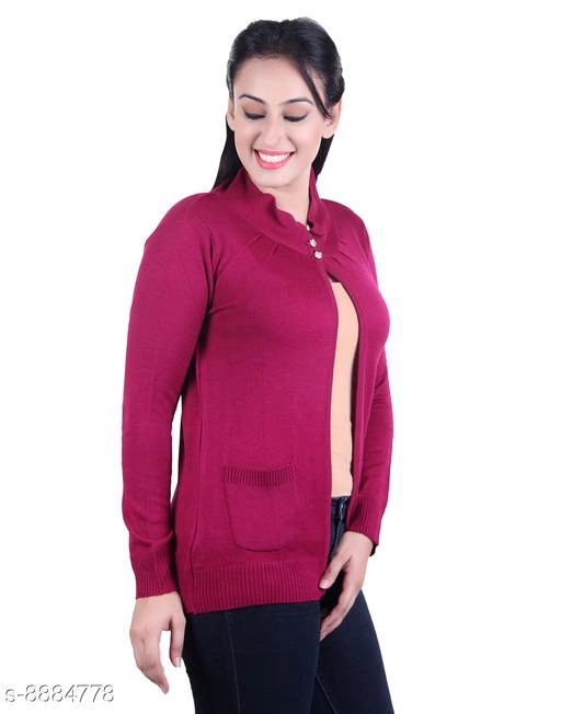 Acrylic Solid Sweater for Women (Wine, XL)