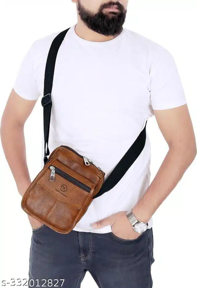Faux Leather Sling Bag for Men & Women (Tan)