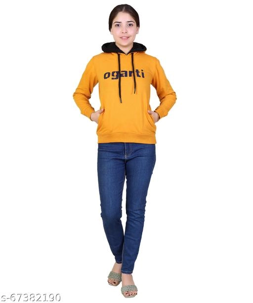 Cotton Blend Printed Hoodie for Women (Yellow, M)