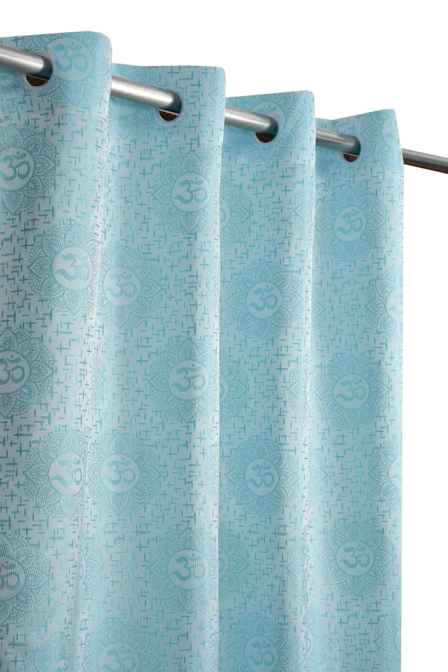 Polycotton Printed Window & Door Curtain (Sky Blue, 4x7 Feet) (Pack of 2)