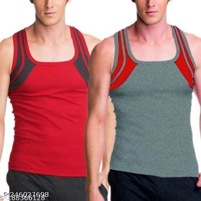 Cotton Vests for Men (Red & Grey, XS) (Pack of 2)