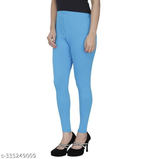 Cotton Lycra Leggings for Women (Sky Blue, 26)