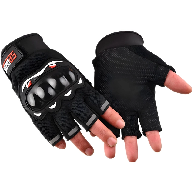 Polyester Half Finger Riding Gloves for Men (Black, Set of 1)