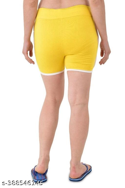 Cotton Solid Shorts for Women (Yellow, S)