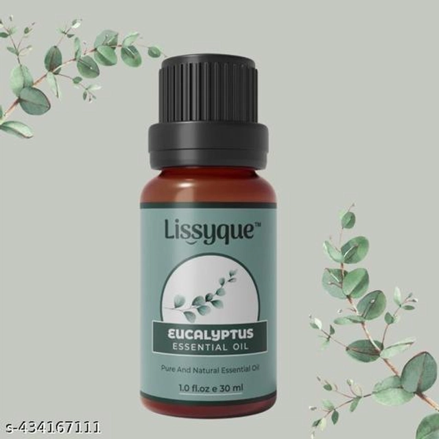  Lissyque Eucalyptus Essential Oil For Face, Hair Growth, Skin Whitening & Lightening, Nails, Home Cleaning, Soap Making, Lips, Diffuser & Aromatherapy. 100% Natural, Undiluted, Pure & Therapeutic Grade Essential Oil, 30 ml (pack of 1)