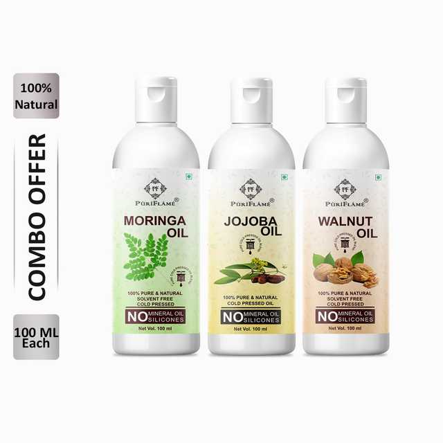 PuriFlame Pure Moringa Oil (100 ml) & Jojoba Oil (100 ml) & Walnut Oil (100 ml) Combo For Rapid Hair Growth (Pack Of 3) (B-5542)