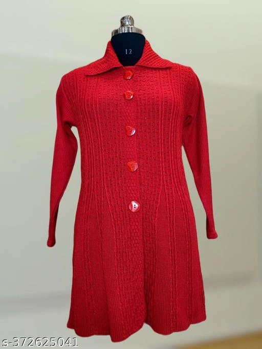 Woolen Solid Sweater for Women (Red, Free Size)