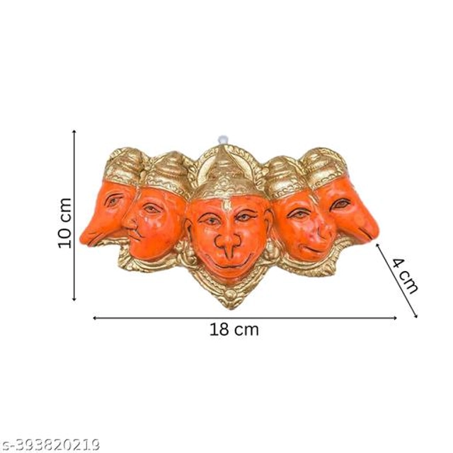 Poly Resin Handicrafted Panchmukhi Hanuman Ji Murti for Pooja (Orange)