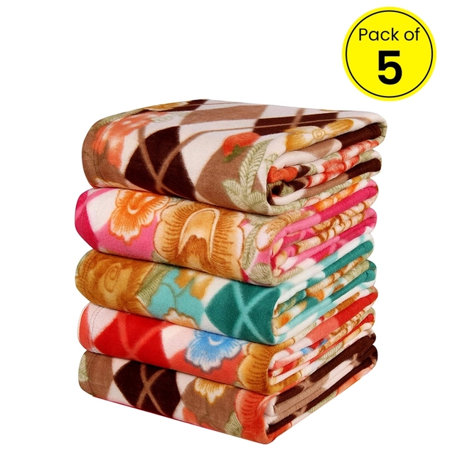 Home Sizzler Assorted Printed Single Fleece Blanket (Pack Of 5)