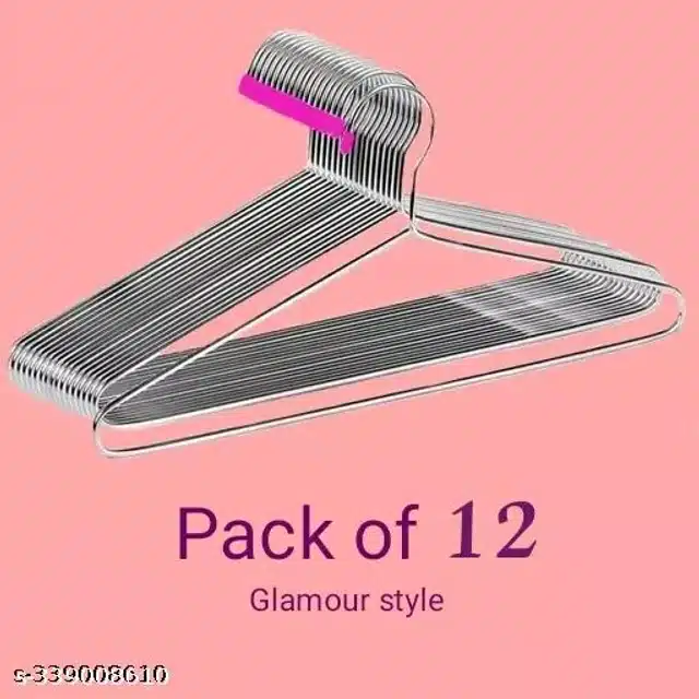 Stainless Steel Clothes Hangers (Silver & Pink, Pack of 12)