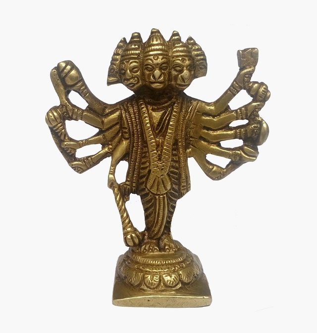 Metal Panchmukhi Hanumanji Idol (Brown, 9.5 cm)