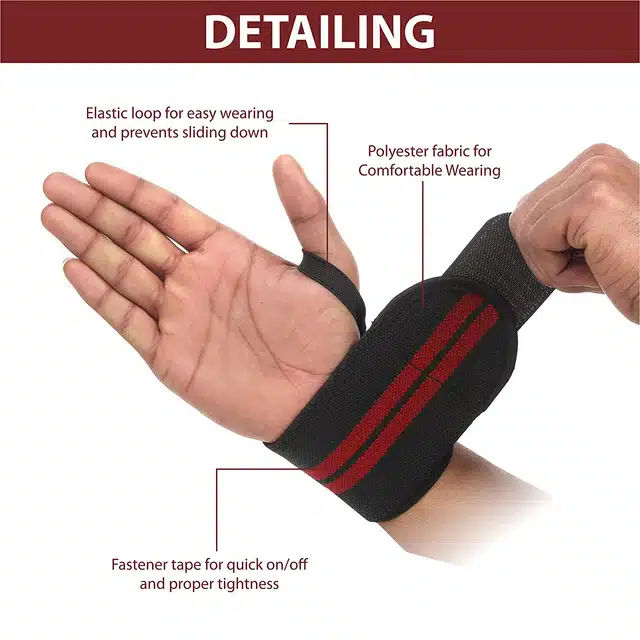 Eastern Club Wrist Support Band with Thumb Loop Strap (Red & Black, Set of 1)