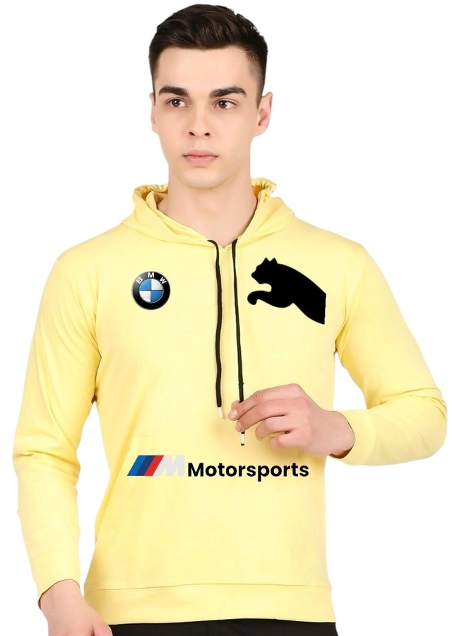 Lycra Printed Hoodie for Men (Yellow, M)