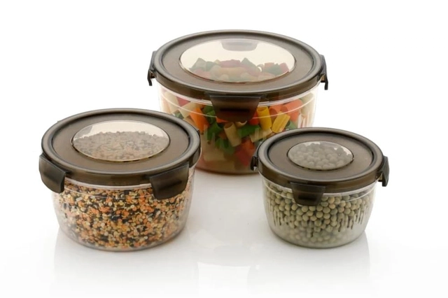 Combo of Airtight Containers with Lid for Kitchen (Brown, Set of 3)