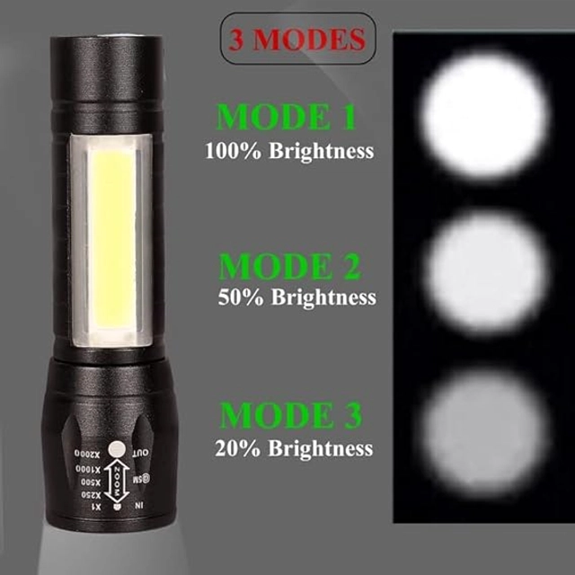 USB Rechargeable LED Flashlight (Black)