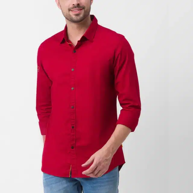 Solid Full Sleeve Shirt for Men (Red, M)