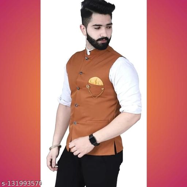 Cotton Slub Ethnic Jacket for Men (Tan, M)