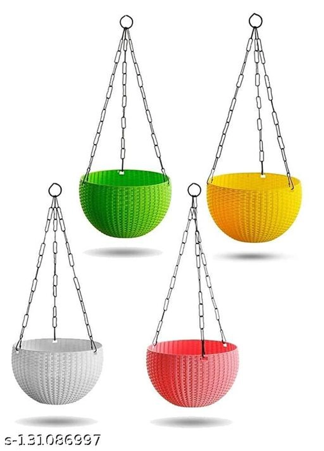 Plastic Hanging Planter (Multicolor, Pack of 4)