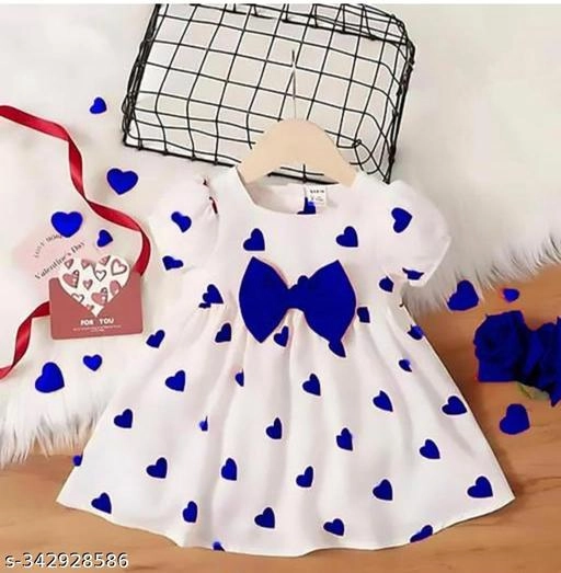 Cotton Blend Frock for Girls (Blue & White, 3-6 Months)