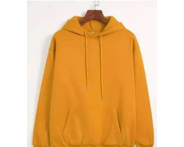 Fleece Solid Hoodie for Men (Mustard, S)