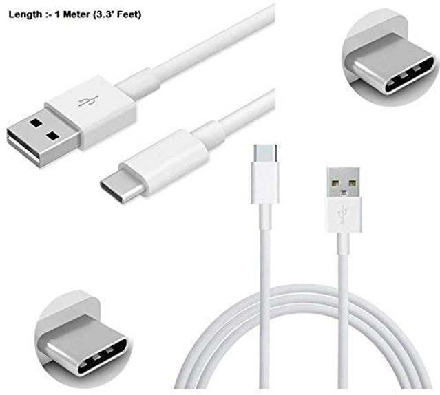 Plastic USB to Type C Data Cable for All Android Devices (White, 1 m)