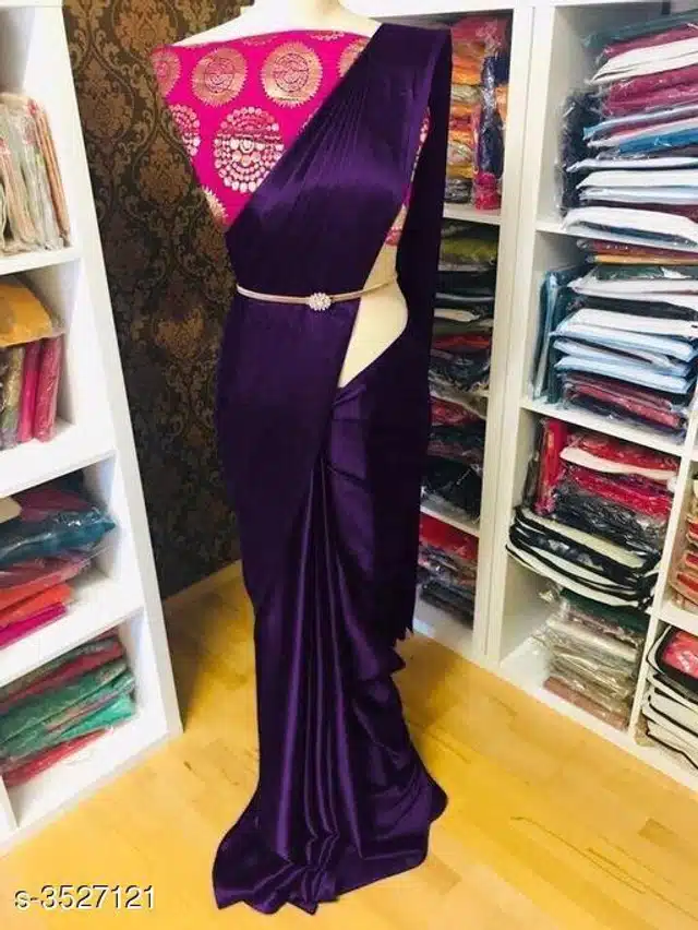 Satin Saree for Women (Purple, 6.3 m)