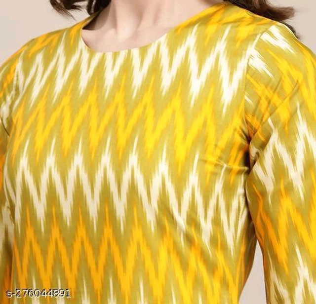 Crepe Printed Kurti for Women (Yellow, S)