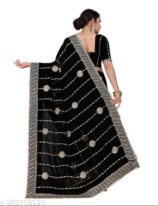 Georgette Embroidered Saree for Women (Black, 6.3 m)