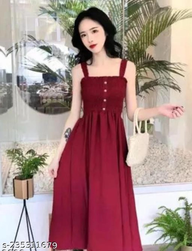 Satin Solid Gown for Women (Maroon, S)