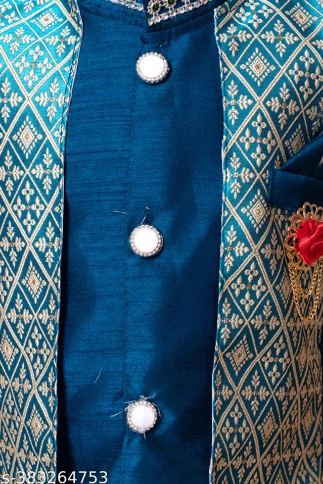 Cotton Blend Sherwani for Boys (Blue, 6-9 Months)