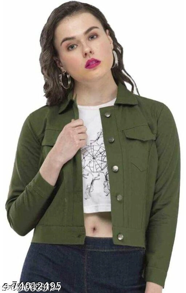 Full Sleeves Solid Jacket for Women & Girls (Olive, S)