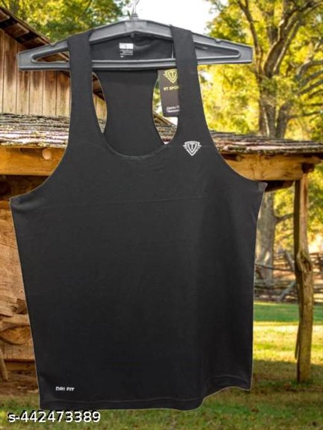 Polyester Gym Vests for Men (Black, S)