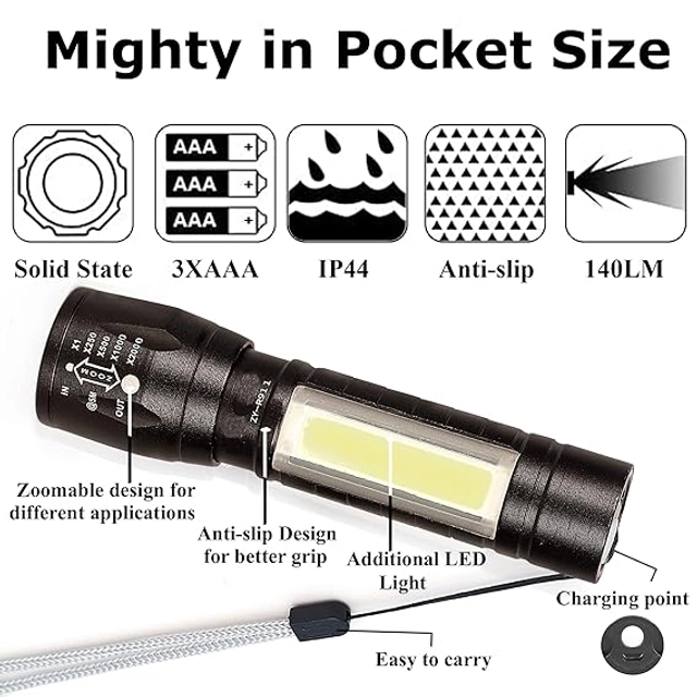 USB Rechargeable LED Flashlight (Black)