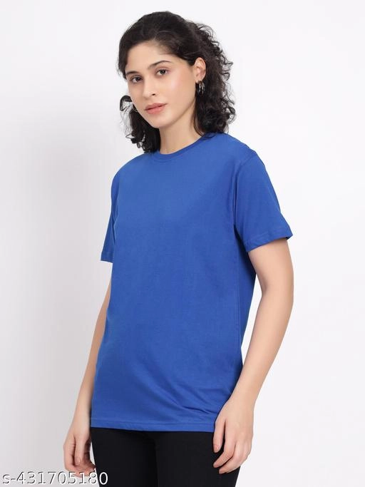 Round Neck T-Shirt for Women (Blue, M)