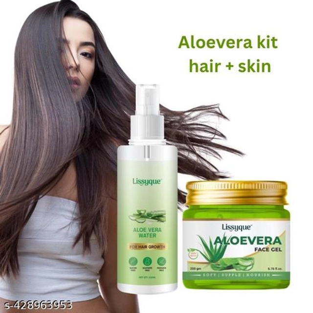  Lissyque aloevera water hair spray 100 ml + aloevera gel 200 gm for hair growth, soothes scalp for women and men combo kit