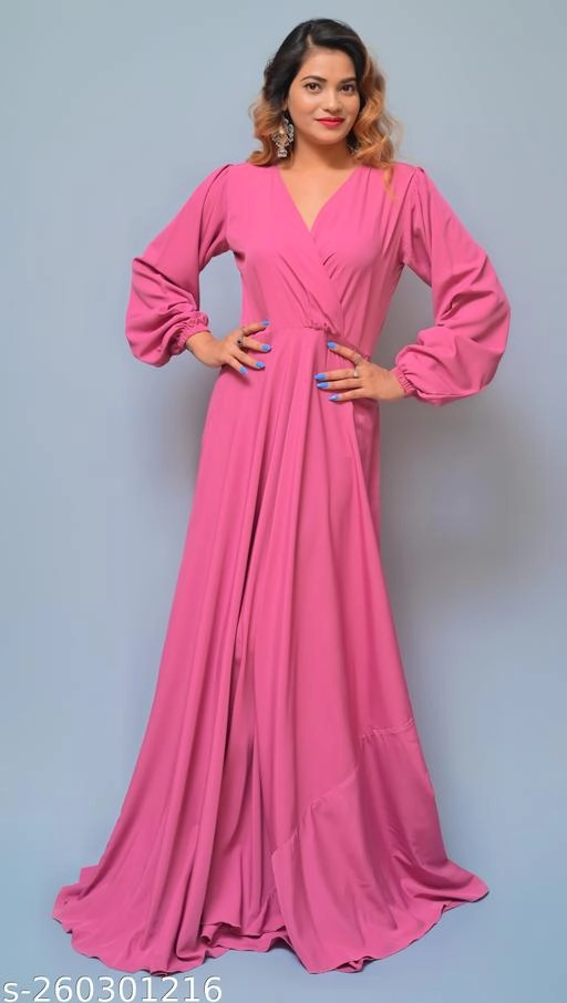 Crepe Solid Gown for Women (Pink, XS)