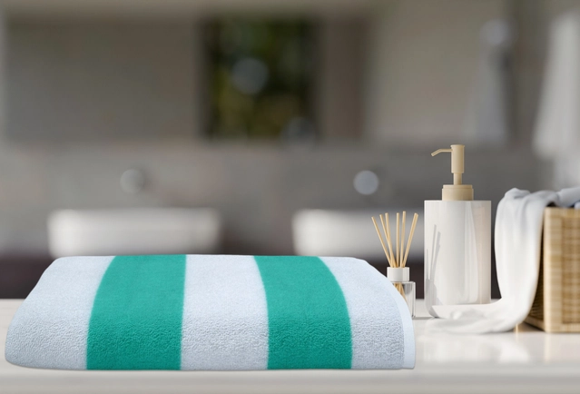 Cotton Bath Towel (Green & White, 24x51 inches)