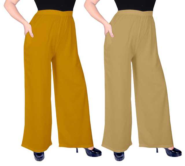 Mevaba Casual Viscose Blend Women Solid Palazzo (Pack Of 2, Mustard & Biege ) (SS-265)