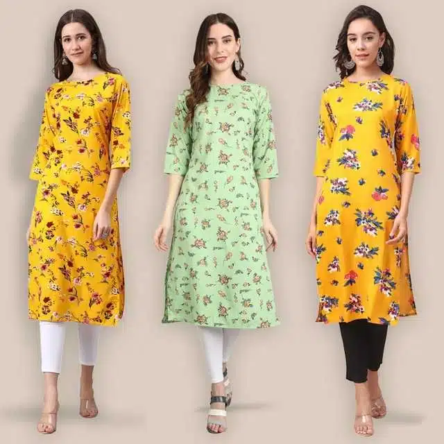 Women Crepe Printed Kurta (Pack Of 3) (Multicolor, M) (SD-550)