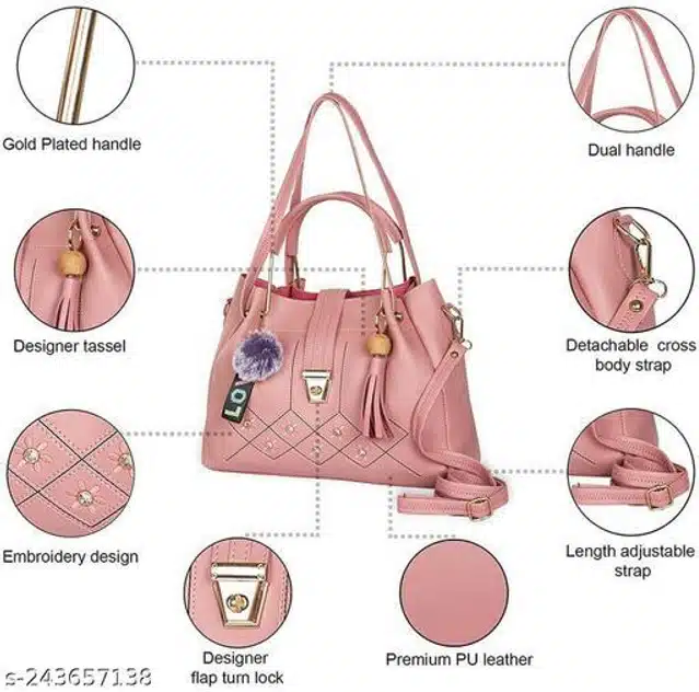 Handbags Set for Women (Pink, Pack of 3)