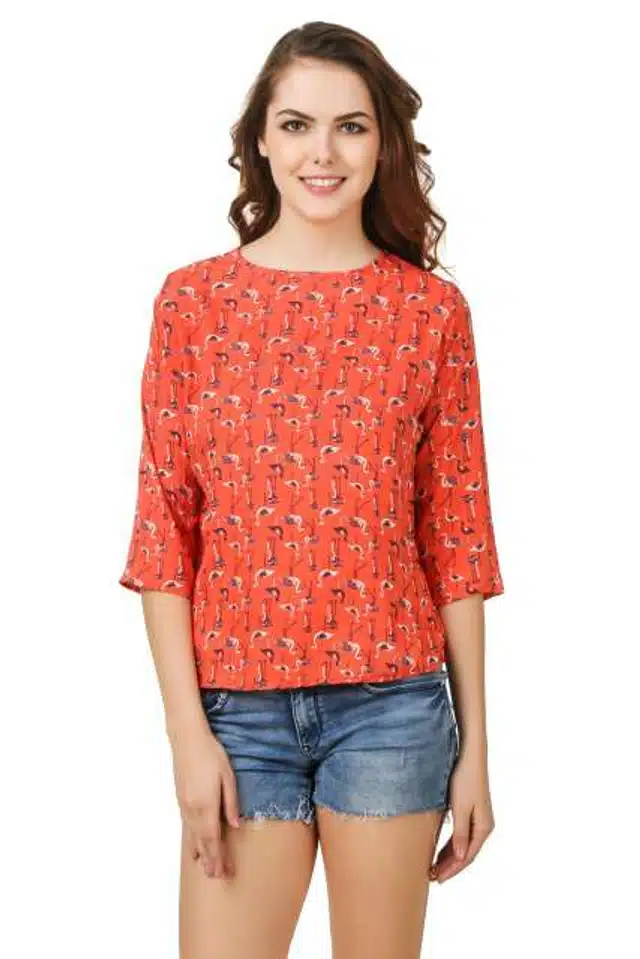 Three Quarter Sleeves Casual Top for Women (Orange, XL)